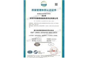 Quality Management System Certification Certificate